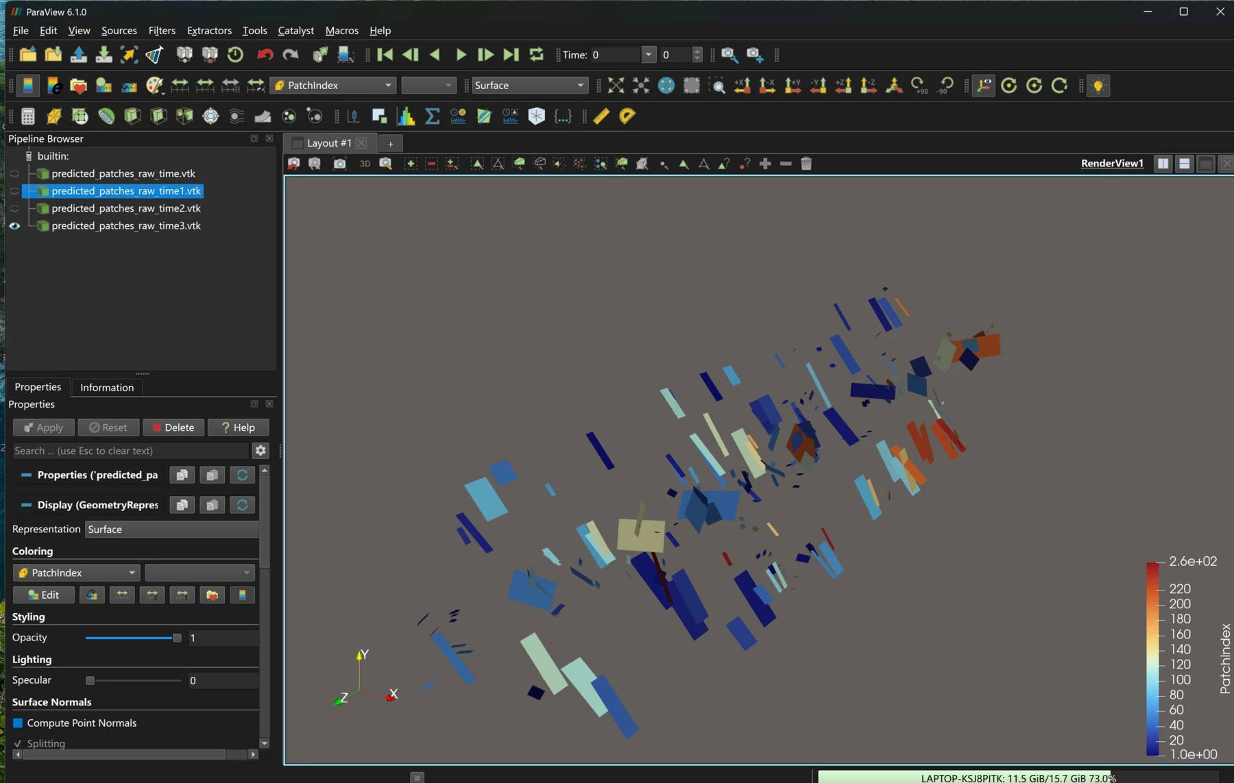 VTK rendering of a three-dimensional discrete fracture network
