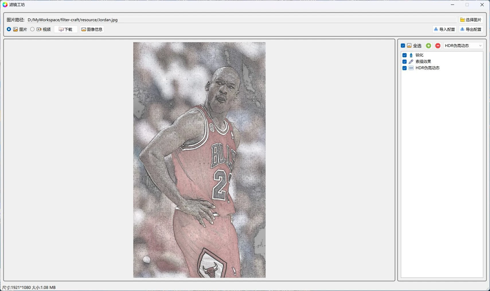 Example of a filtered image displayed inside the desktop application